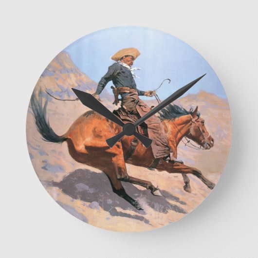 De cowboy (olie op doek) ronde klok (Voorkant)