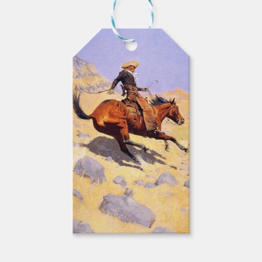 De Cowboy (van Frederic Remington) Cadeaulabel (Voorkant)