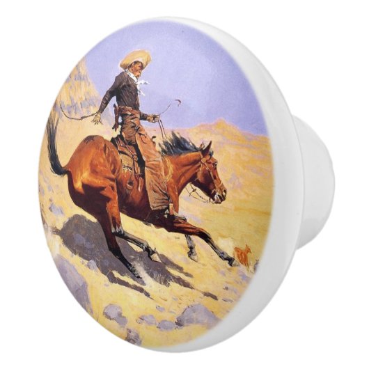 De Cowboy (van Frederic Remington) Keramische Knop (Rechts)