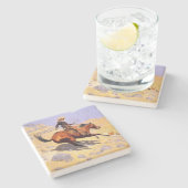 De Cowboy (van Frederic Remington) Stenen Onderzetter (Zijkant)