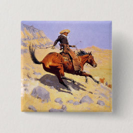 De Cowboy (van Frederic Remington) Vierkante Button 5,1 Cm