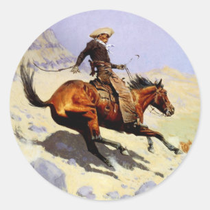 De Cowboy van Remington, Vintage Cavalerie Militai Ronde Sticker