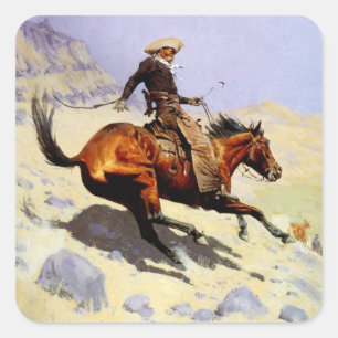 De Cowboy van Remington, Vintage Cavalerie Militai Vierkante Sticker