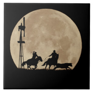 De Cowboys van Roping van de Maan van Rustler Tegeltje