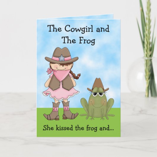 De Cowgirl en de Frog Verjaardag Kaart - Brunette (Voorkant)