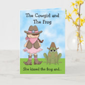 De Cowgirl en de Frog Verjaardag Kaart - Brunette (Gele Bloem)