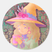 De Cozy Heks Ronde Sticker (Voorkant)