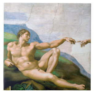 De creatie van Adam (detail), Michelangelo Tegeltje