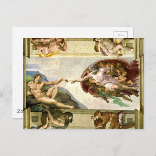 De creatie van Adam door Michelangelo Fine Art Briefkaart (Voorkant / Achterkant)