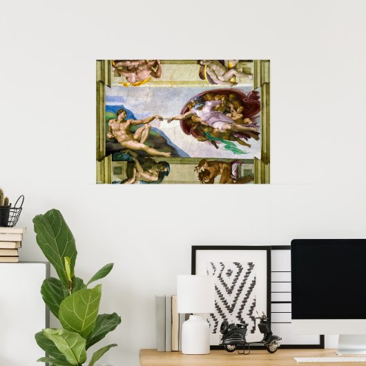 De creatie van Adam door Michelangelo Poster (Thuiskantoor)