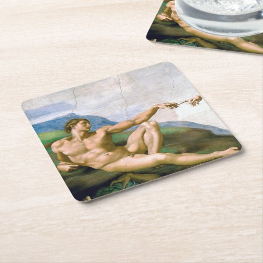 De creatie van Adam, Michelangelo, 1508-1512 Kartonnen Onderzetters (Schuin)