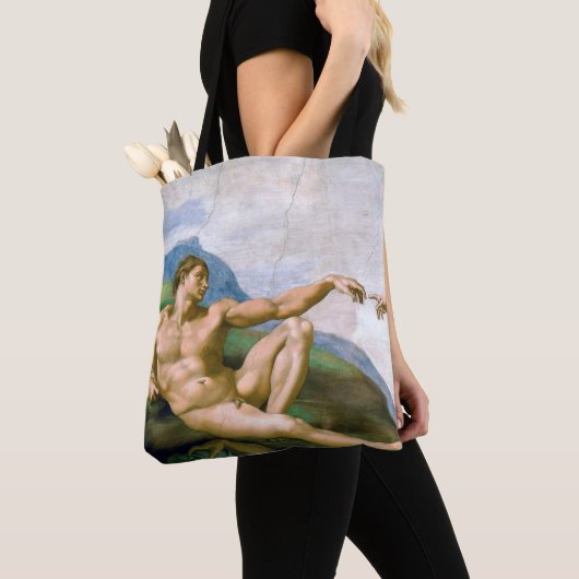 De creatie van Adam, Michelangelo, 1508-1512 Tote Bag (Dichtbij)