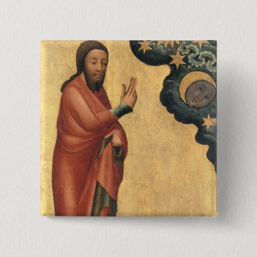 De creatie van de zon, maan en sterren vierkante button 5,1 cm (Voorkant)