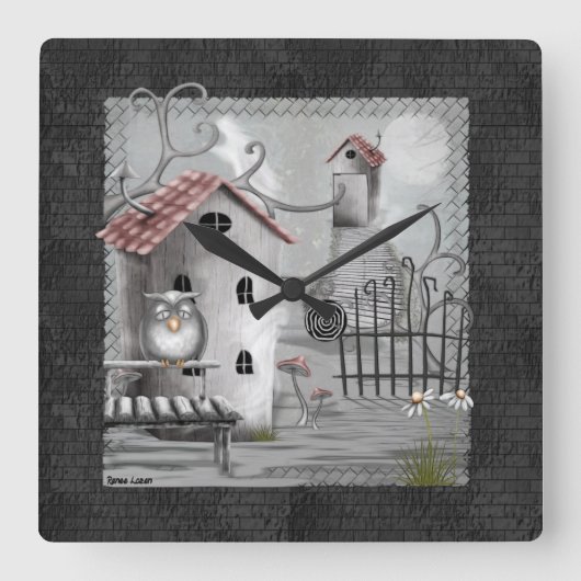 De Creek Gothic Folk Art Vierkante Klok (Voorkant)
