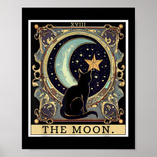 De Cresent Moon Tarotkaart Vintage Zwarte Kat Vrou Poster