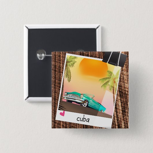 De Cubaanse reisposter van de oldtimers van de aut Vierkante Button 5,1 Cm (Voorkant /achterkant)