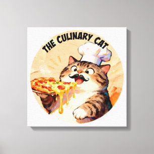 De Culinaire Kat met Pizza Kat Chef die Pizza Vast Canvas Afdruk