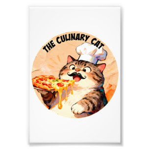 De Culinaire Kat met Pizzakat Chef die Pizza Vasth Foto Afdruk