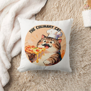 De Culinaire Kat met Pizzakat Chef die Pizza Vasth Kussen