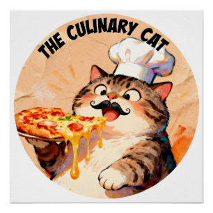 De Culinaire Kat met Pizzakat Chef die Pizza Vasth Perfect Poster