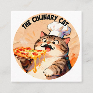 De Culinaire Kat met Pizzakat Chef die Pizza Vasth Vierkante Visitekaartje