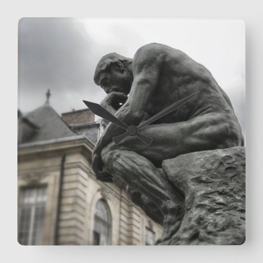 De culptuur van Thinker Rodin Paris Vierkante Klok (Voorkant)