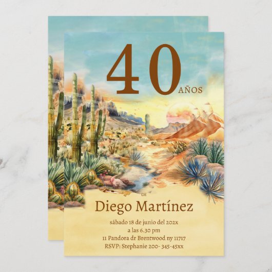 De Cumpleaños Desierto  Fiesta 40 años Kaart (Voorkant / Achterkant)