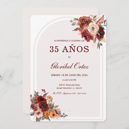 De Cumpleaños Terracota Borgoña Kaart (Voorkant / Achterkant)