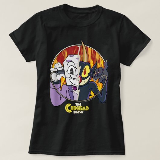 De Cuphead Show King Dice en de Duivel Split Pos T-shirt (Design voorkant)
