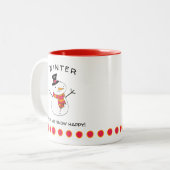De Cute Snowman Winter maakt me Snow Happy! Twee-k Tweekleurige Koffiemok (Voorkant links)