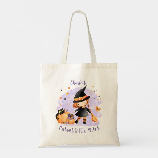 De Cutest Little Witch Halloween Girl Canvas tas (Achterkant)