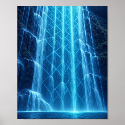 De Cybernetische Cascade: Een Lichtgevende Digital Poster (Voorkant)