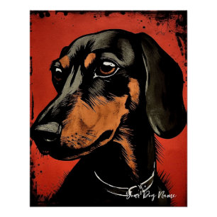 De Dachshund Hond, Rood en Zwart 001 - Ulises Dall Perfect Poster