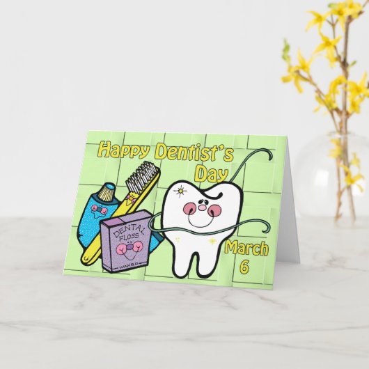 De Dag 6 van de tandarts Maart Kaart (Gele Bloem)