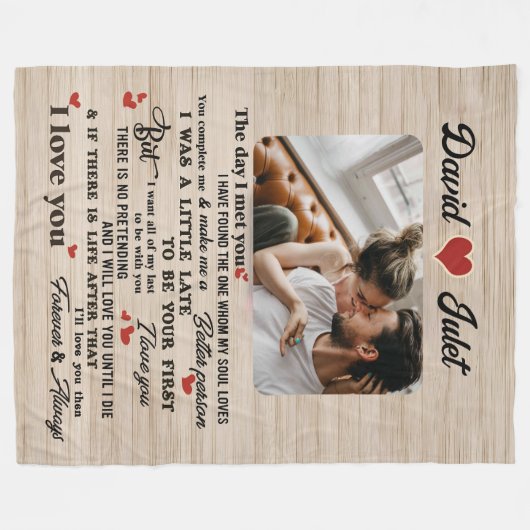 De dag dat ik je ontmoette gepersonaliseerde aange fleece deken (Voorkant (Horizontaal))