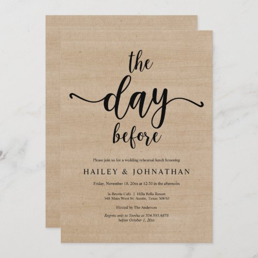De dag ervoor, bruiloft repetitie lunch of brunch kaart (Voorkant / Achterkant)