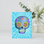 De dag van de dode blauwe suikerschedel briefkaart (Staand voorkant)
