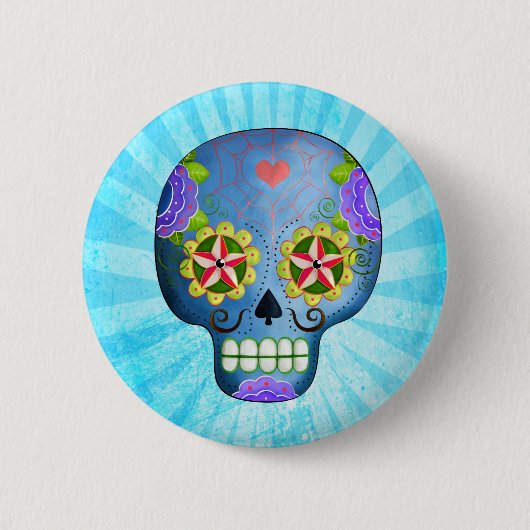 De dag van de dode blauwe suikerschedel ronde button 5,7 cm (Voorkant)