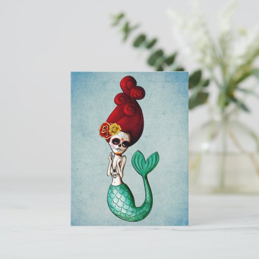 De dag van de dode mooie zeemeermin briefkaart (Staand voorkant)