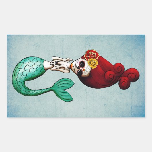 De Dag van de Dode Mooie Zeemeermin Rechthoekige Sticker (Voorkant)