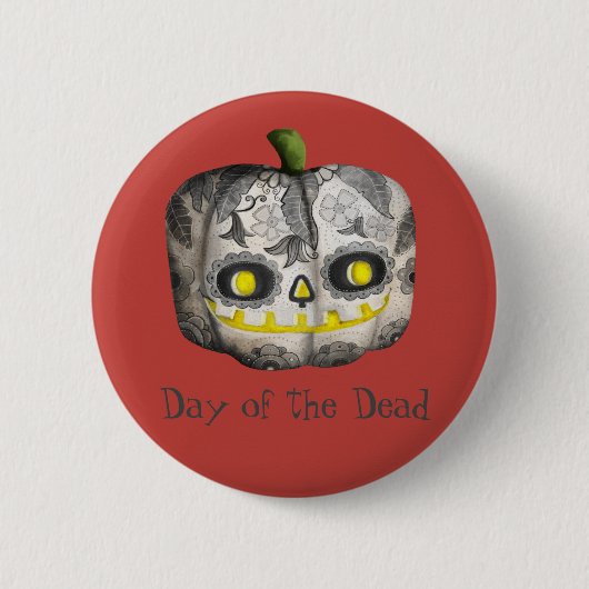 De dag van de dode pompoensuikerschedel ronde button 5,7 cm (Voorkant)
