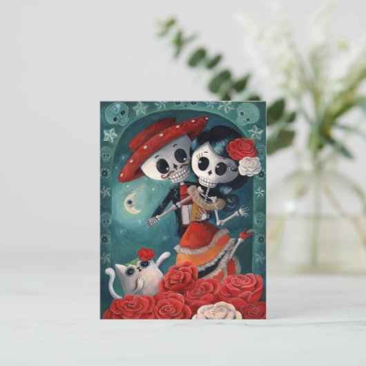 De dag van de dode skeletovers briefkaart (Staand voorkant)