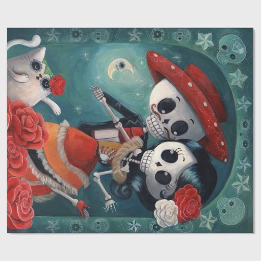 De dag van de dode skeletovers cadeaupapier (Vlak)