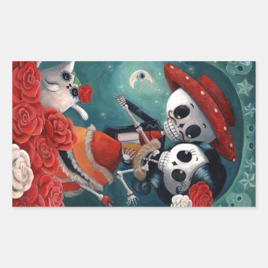 De dag van de dode skeletovers rechthoekige sticker (Voorkant)