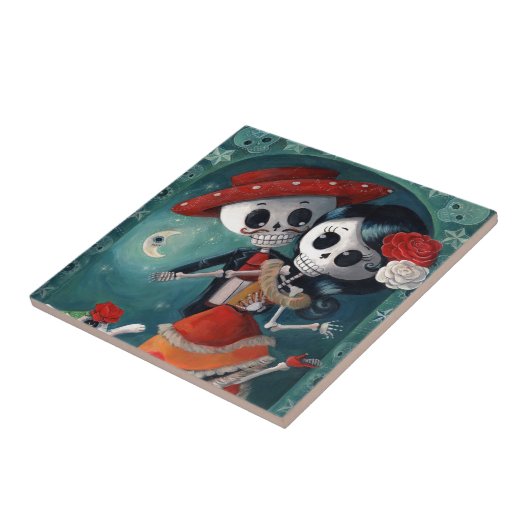 De dag van de dode skeletovers tegeltje (Zijkant)