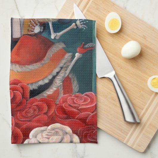 De dag van de dode skeletovers theedoek (Quarter Fold)