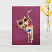 De dag van de Dode Witte Leuke Kat Kaart (Gele Bloem)