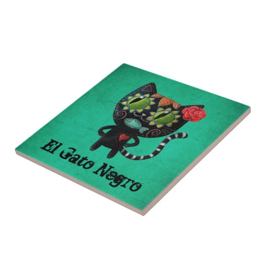 De dag van de dode zwarte kat tegeltje (Zijkant)