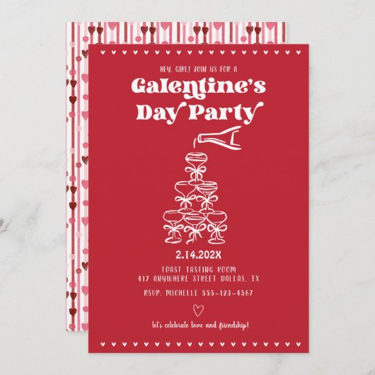 De dag van de Galentijn Champagne Tower Kaart (Voorkant / Achterkant)