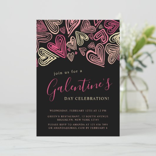 De dag van de moderne zwarte en roze galentijn kaart (Staand voorkant)